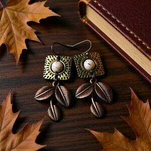 Handmade! Warm Bronze Colored Rose Leaf Dangle Earrings - Mature Business Casual